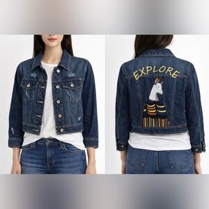 Kids/Women Denim Jacket with Colorful Embroidery 150cm